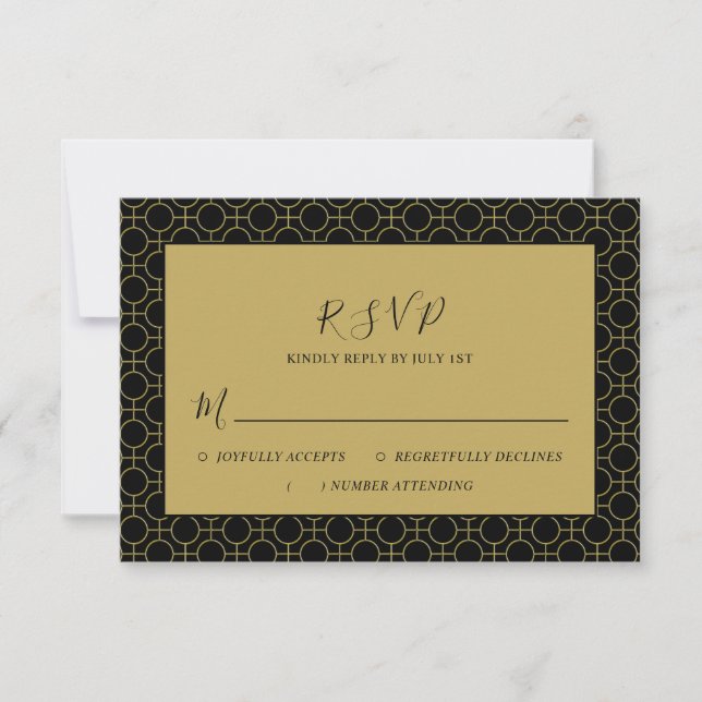 Formal Black and Gold Wedding RSVP Card (Vorderseite)