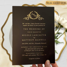 Formal Black and Real Gold Foil Monogram Wedding