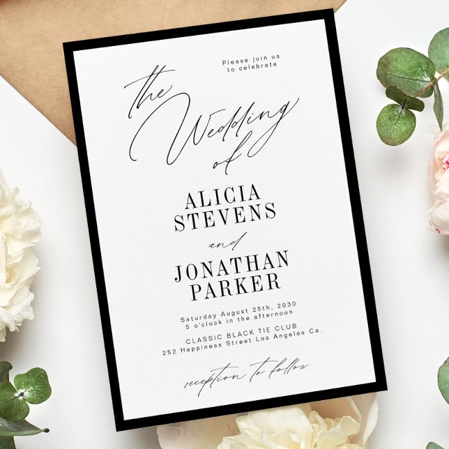Formal black and white classic typography wedding einladung (Von Creator hochgeladen)
