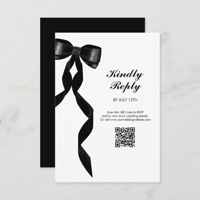 Formal Black Bow Ribbon Elegante Hochzeit Begleitkarte (Vorne/Hinten)