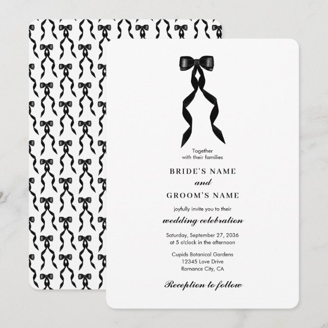 Formal Black Bow Ribbon Elegante Hochzeit Einladung (Vorne/Hinten)