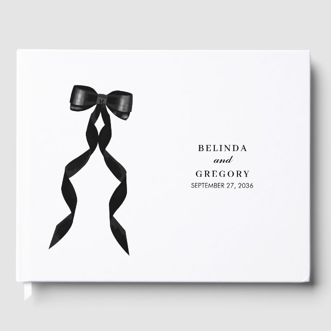 Formal Black Bow Ribbon Elegante Hochzeit Gästebuch (Vorderseite)