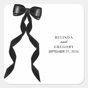 Formal Black Bow Ribbon Elegante Hochzeit Quadratischer Aufkleber
