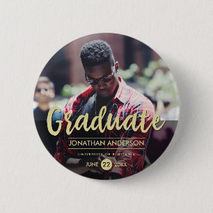 Formal Black & Gold Graduation Party Foto Button