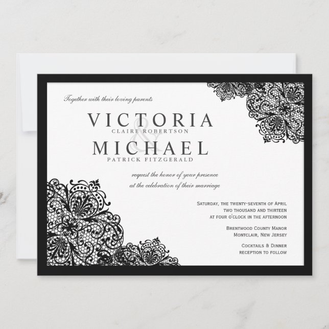Formal Black Lace Square Hochzeit Einladungen (Vorderseite)