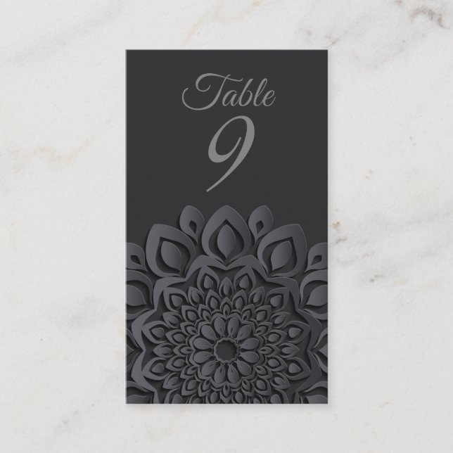 Formal Black Paper Cut Mandala Wedding Platzkarte (Vorderseite)
