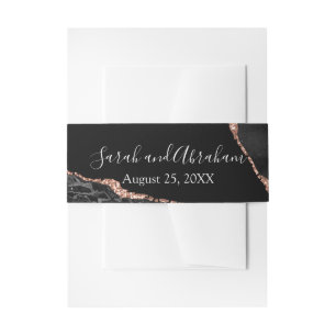Formal Black Rose Gold Agate Glitzer Hochzeit Einladungsbanderole