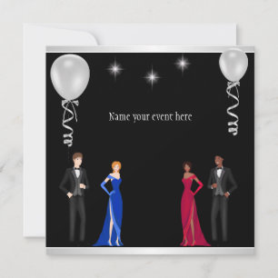 Formal Black Silver White Balloons Special Event Einladung