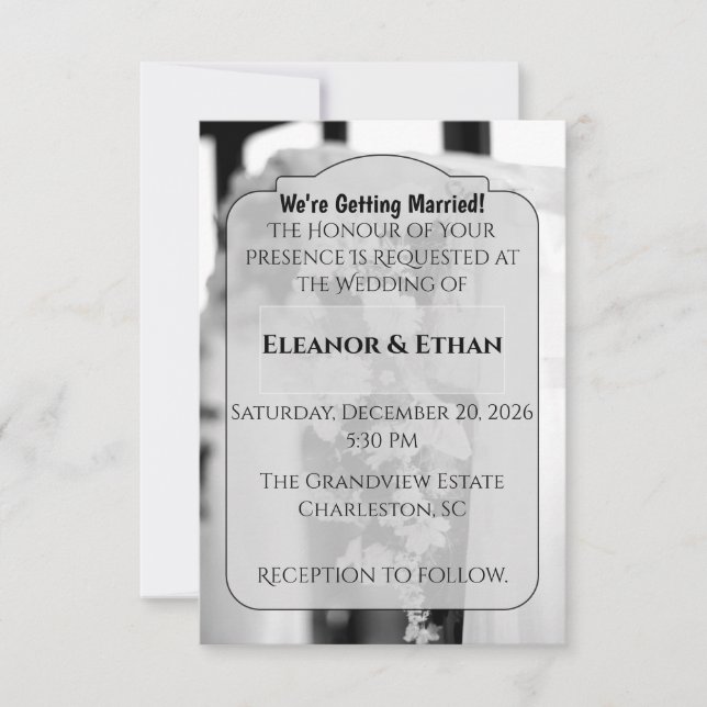 Formal Black Tie White Flower Ceremony wedding Einladung (Vorderseite)