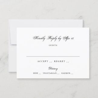Formal Black White Classic Elegant Wedding RSVP Karte