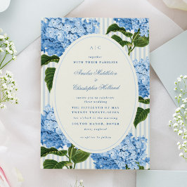 Formal Blue Preppy Hydrangea Garden Wedding Einladung