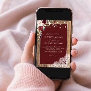 Formal Burgundy Blush Wood Lace Skript Hochzeit Einladung