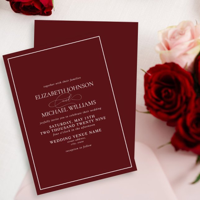 Formal Burgundy Classic Script Wedding Einladung (Von Creator hochgeladen)