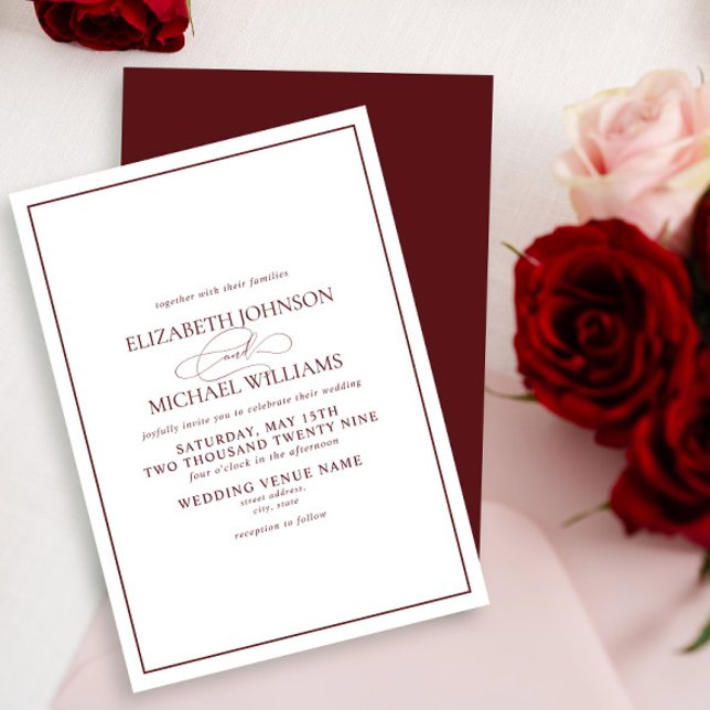Formal Burgundy Classic Script Wedding Einladung (Von Creator hochgeladen)
