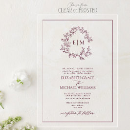 Formal Burgundy Leafy Wappen Monogram Wedding Acryleinladungen