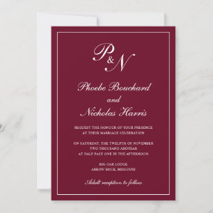 Formal Burgundy Monogram Elegant Wedding Einladung