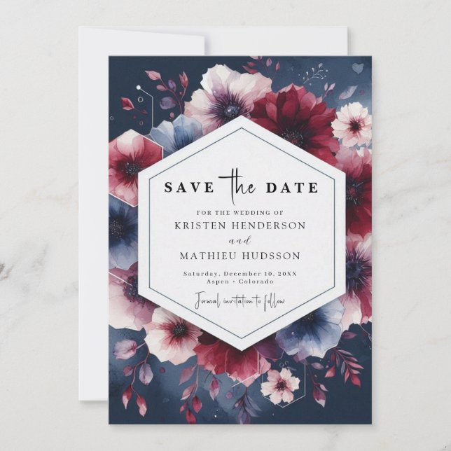 Formal Burgundy Wedding Save The Date (Vorderseite)