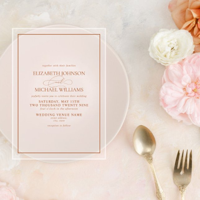 Formal Burnt Orange Classic Script Wedding Acryleinladungen (Von Creator hochgeladen)