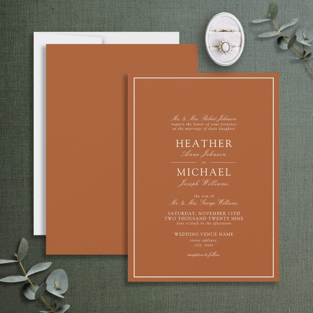 Formal Burnt Orange Classic Script Wedding Einladung (Von Creator hochgeladen)