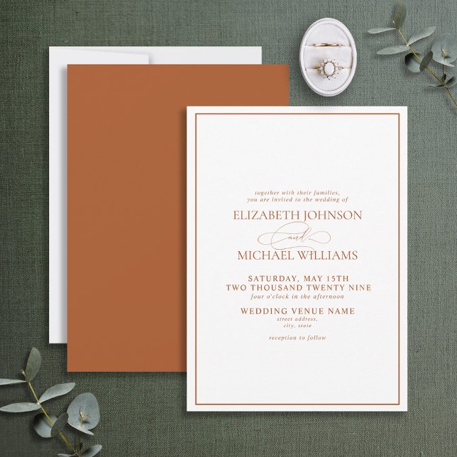 Formal Burnt Orange Classic Script Wedding Einladung (Von Creator hochgeladen)