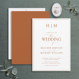 Formal Burnt Orange Monogram Calligrafy Wedding Einladung