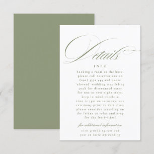 Formal Calligrafy Sage Green Wedding Details Begleitkarte