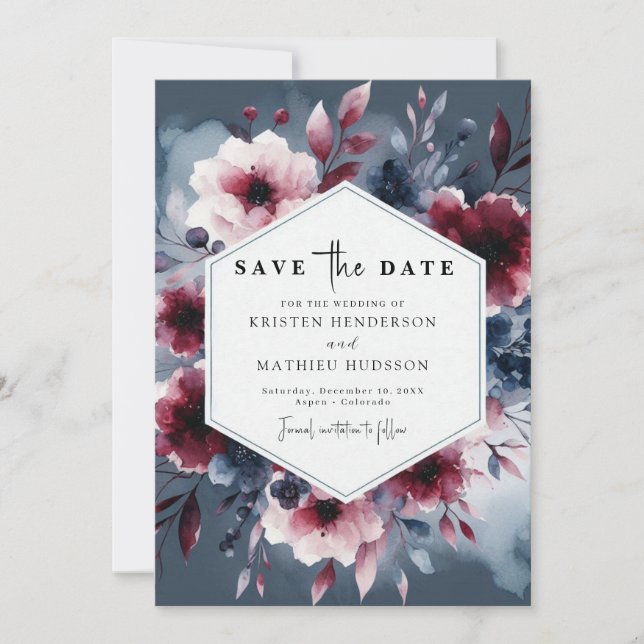 Formal Calligraphy Burgundy Wedding Save The Date (Vorderseite)