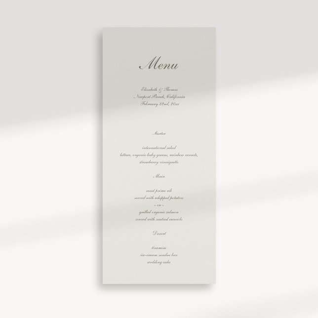 Formal Calligraphy Classic Ecru Simple Wedding Menükarte (formal traditional elegant calligraphy wedding menu card ecru classic)