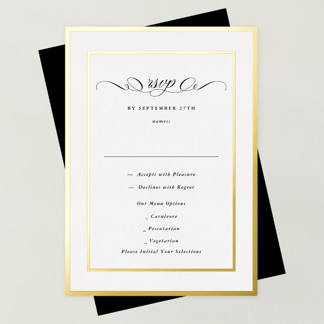 Formal Calligraphy Gold Frame Wedding RSVP Folieneinladung (Von Creator hochgeladen)