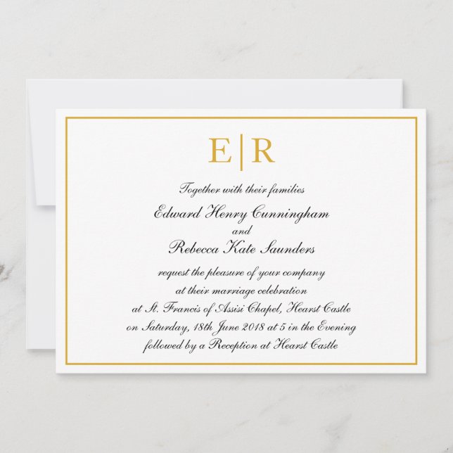 Formal Calligraphy Gold Monogram Royal Wedding Einladung (Vorderseite)