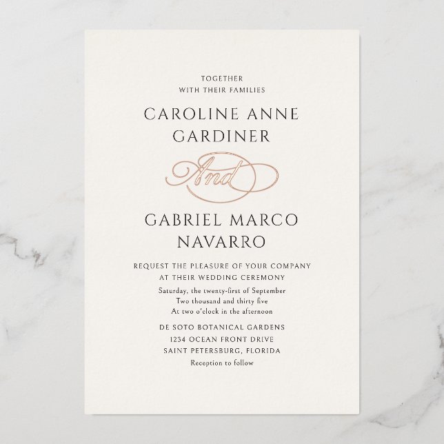 Formal Calligraphy Script Wedding Folieneinladung (Vorderseite)