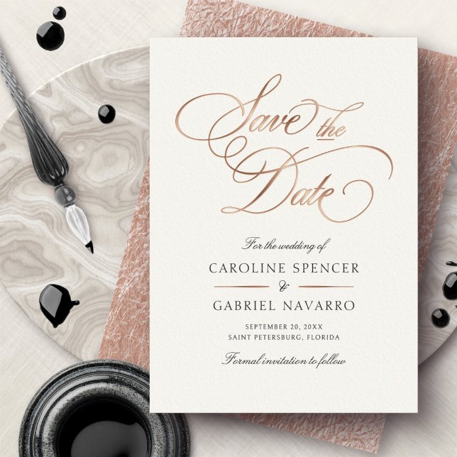 Formal Calligraphy Script Wedding Save the Date Folieneinladung (Von Creator hochgeladen)
