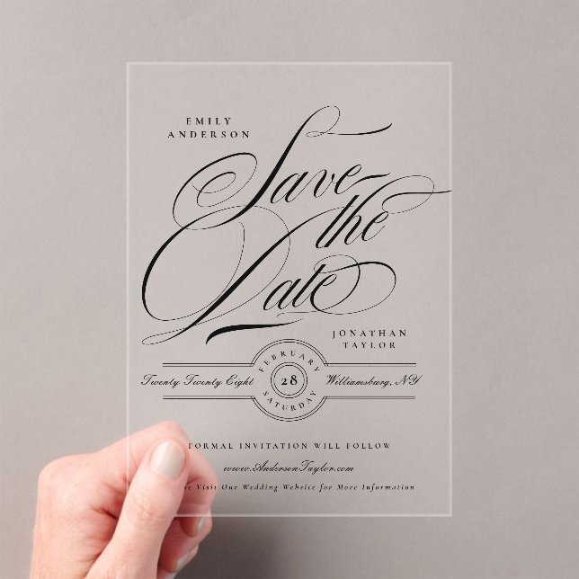 Formal Calligraphy Wedding Website Save The Date Acryleinladungen (Insitu (Handheld))
