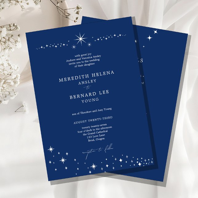 Formal Celestial Elegant Blue Wedding Details and  Einladung (Von Creator hochgeladen)