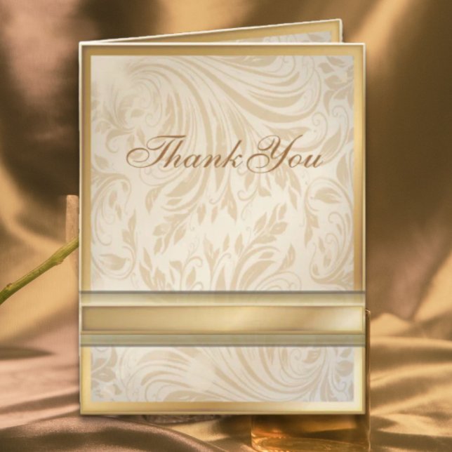 Formal Champagnergold Damask Hochzeit Dankeskarte (Formal champagne gold Damask Wedding Thank You Card)