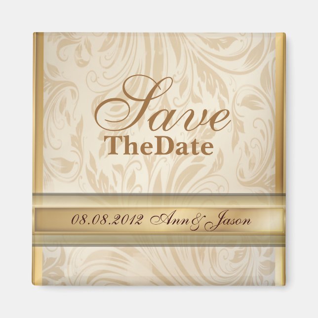 Formal Champagnergold Damask Hochzeit Magnet (Vorne)