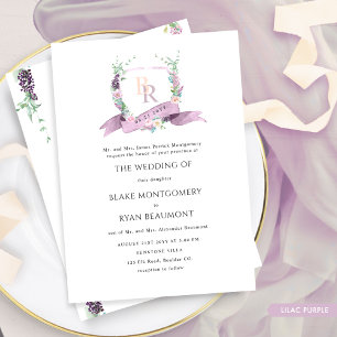 Formal Chic Lilac, Lila, Pastel Monogram Wedding Einladung