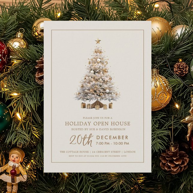 Formal Christmas Holiday Open House Gold Tree  Einladung (Formal Christmas Holiday Open House Gold Tree Invitation)