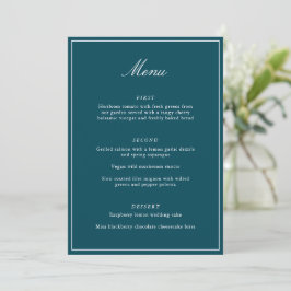 Formal Classic Border Teal Script Elegant Wedding Menükarte