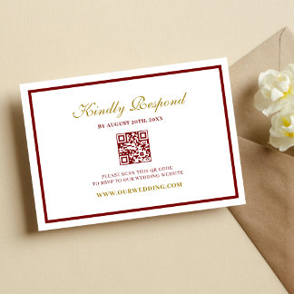 Formal Classic Burgundy & Gold Monogram Wedding RSVP Karte