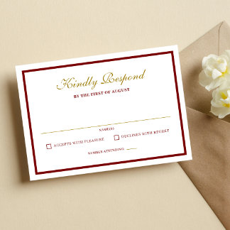 Formal Classic Burgundy & Gold Monogram Wedding RSVP Karte