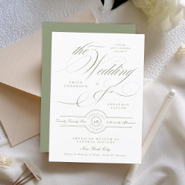 Formal Classic Calligraphy Sage Green Wedding Einladung