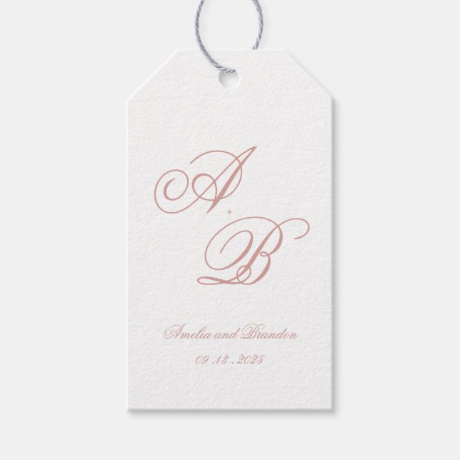 Formal Classic Dusty Rose Monogram Script Wedding Geschenkanhänger (Vorderseite)