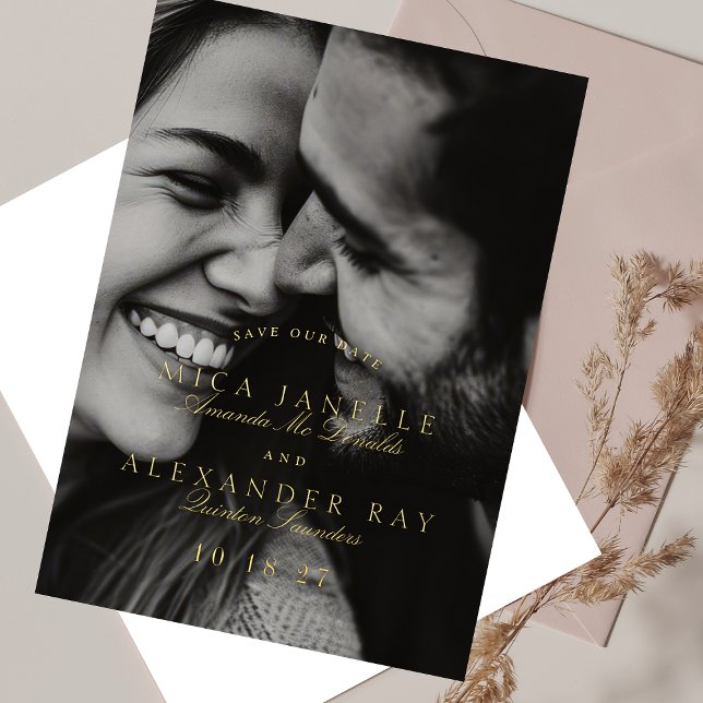 Formal Classic Elegante Calligraphy Foto Gold Folieneinladung (Von Creator hochgeladen)