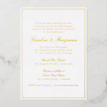 Formal Classic Gold Border Elegante Script Hochzei Folieneinladung<br><div class="desc">Formale klassische Skripttypografie Elegante Hochzeitseinladung mit schmalen Grenzen in Gold Foil und Online UAWG Details</div>