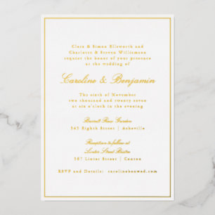 Formal Classic Gold Border Elegante Script Hochzei Folieneinladung