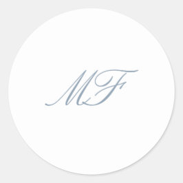 Formal Classic Monogram Dusty Blue White Wedding Runder Aufkleber