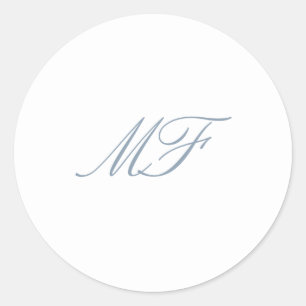 Formal Classic Monogram Dusty Blue White Wedding Runder Aufkleber