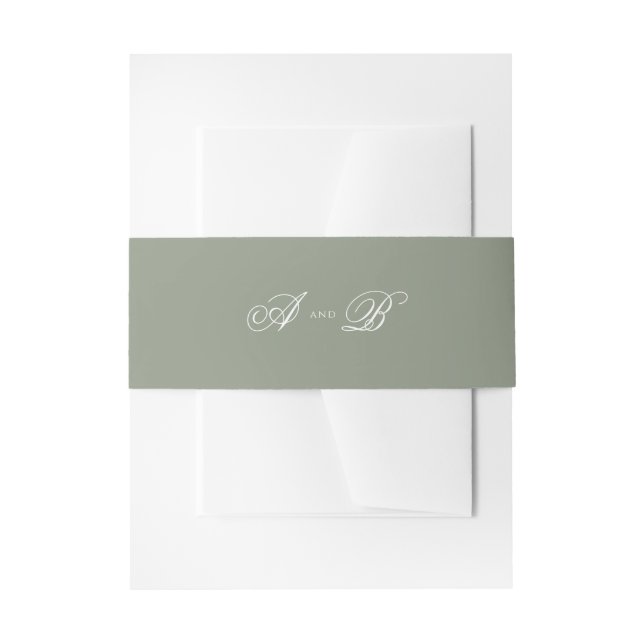 Formal Classic Sage Green Monogram Script Wedding Einladungsbanderole (Vorderseite Beispiel)