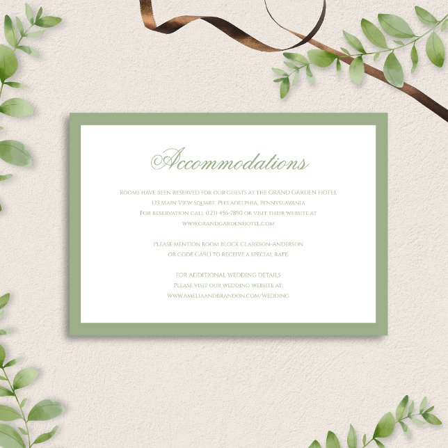 Formal Classic Sage Green Wedding Accommodation Begleitkarte (Von Creator hochgeladen)